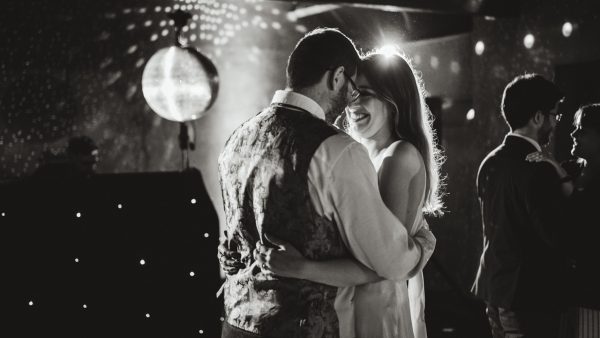 A couple dancing at their wedding